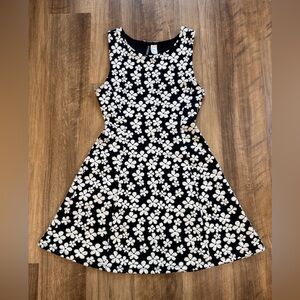 H&M Divided Floral Navy and White Mini Dress, Size 10